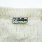 CHEMISE LACOSTE スペイン製 80年代 ヴィンテージ ケーブル編み Vネック ニット セーター L ホワイト