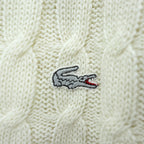 CHEMISE LACOSTE スペイン製 80年代 ヴィンテージ ケーブル編み Vネック ニット セーター L ホワイト
