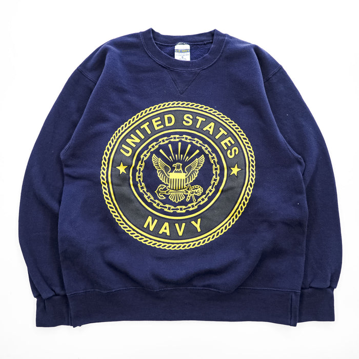U.S.NAVY ネイビー USA製 スウェット 前V トレーナー 両面プリント 米軍 M.J.SOFFE