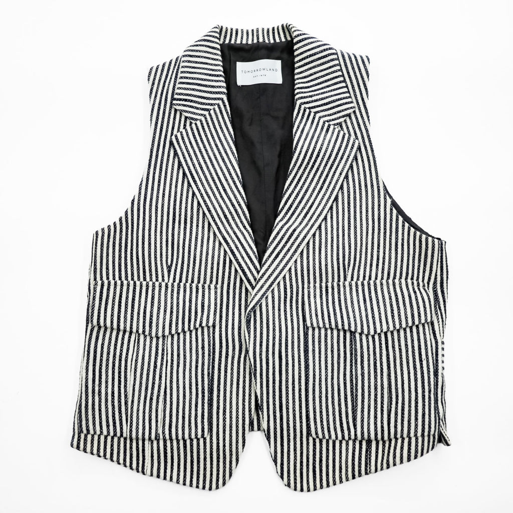 TOMORROWLAND Striped Tailored Vest Gilet Cotton Paper Blend Size M Japan