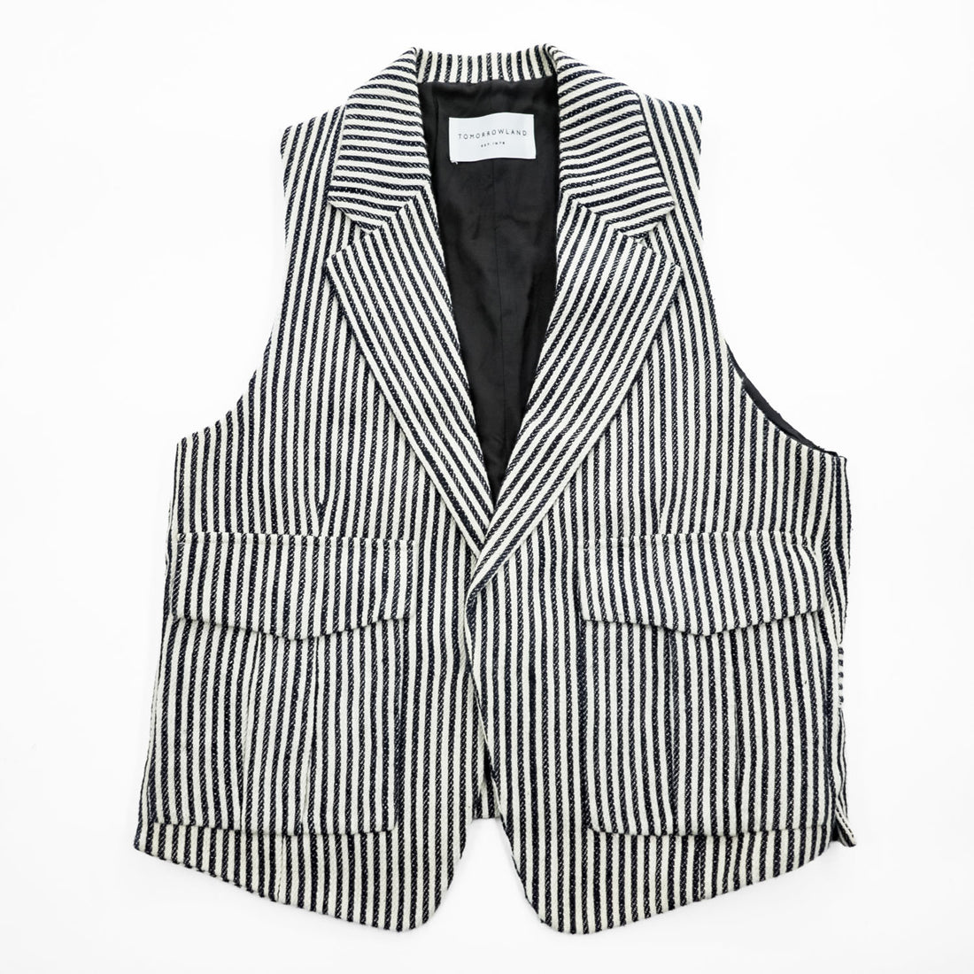 TOMORROWLAND Striped Tailored Vest Gilet Cotton Paper Blend Size M Japan