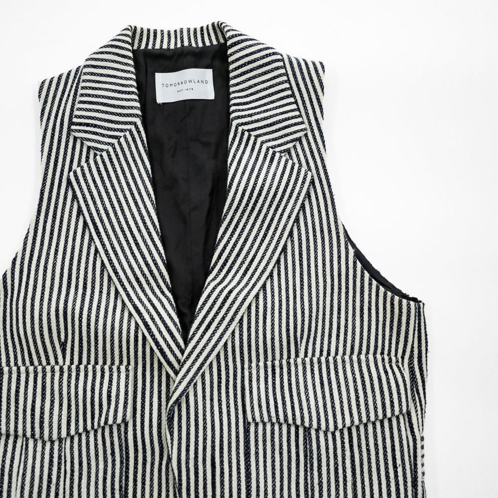 TOMORROWLAND Striped Tailored Vest Gilet Cotton Paper Blend Size M Japan