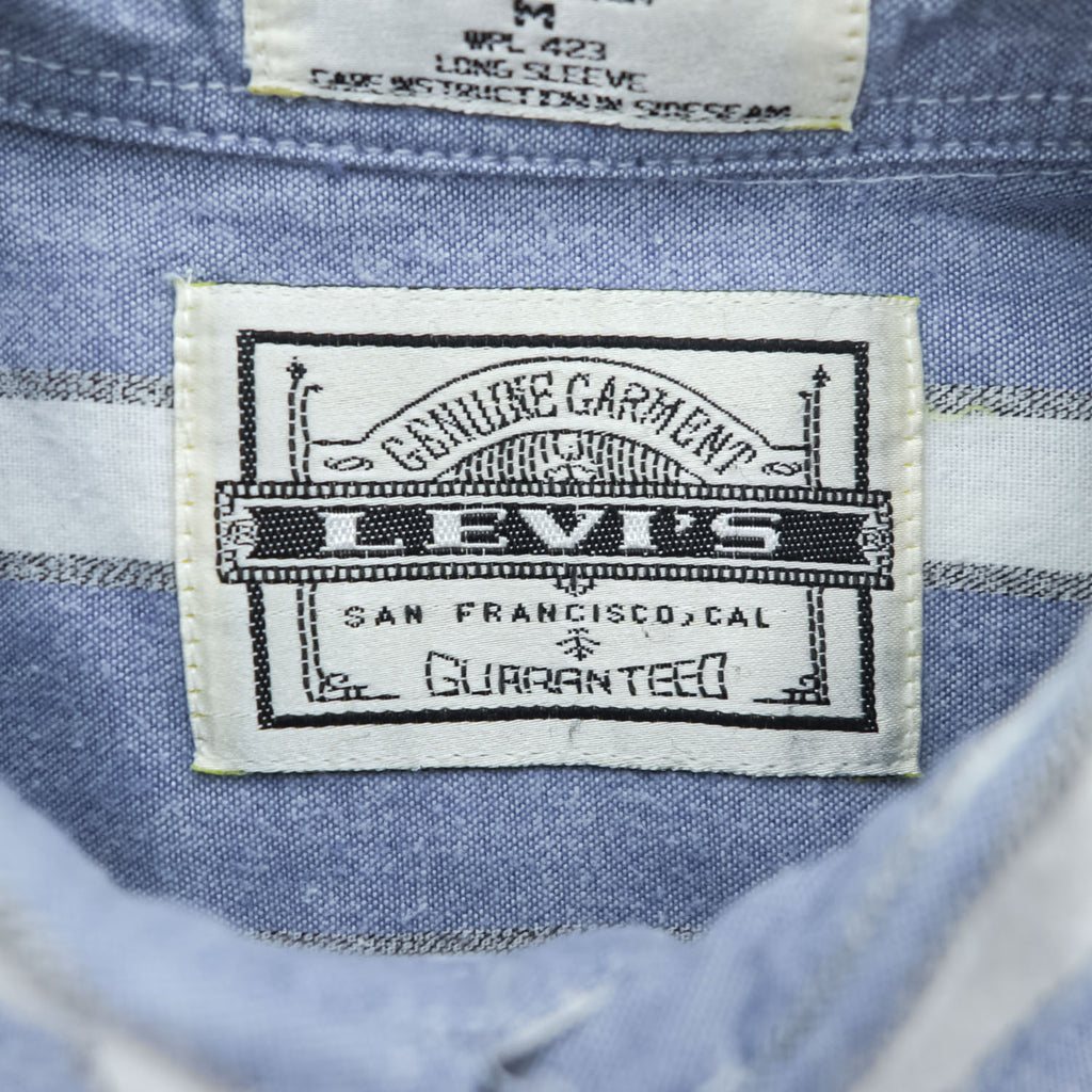 90s Levi's Blue White Striped Cotton Long Sleeve Shirt Men's M
