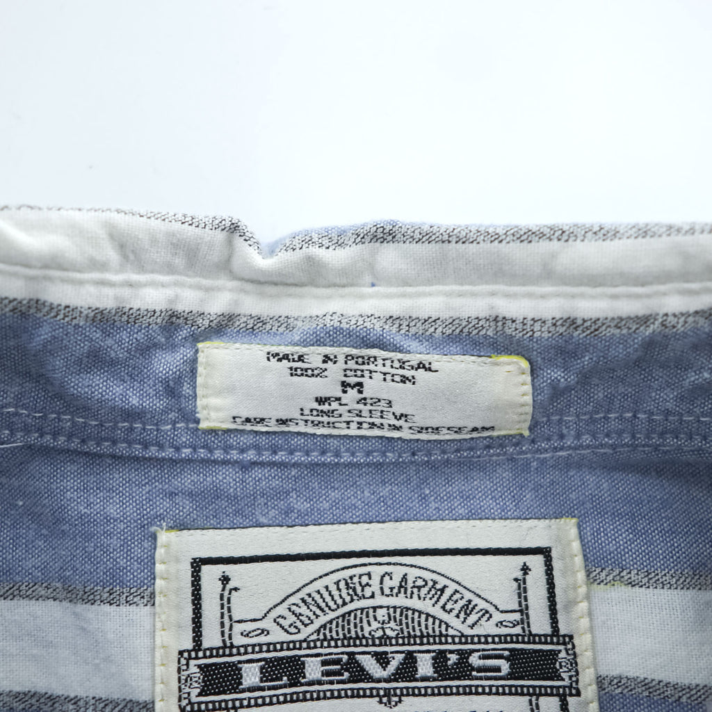 90s Levi's Blue White Striped Cotton Long Sleeve Shirt Men's M