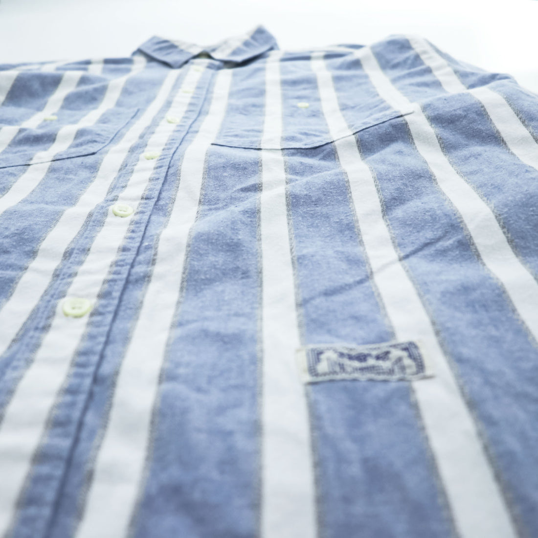 90s Levi's Blue White Striped Cotton Long Sleeve Shirt Men's M