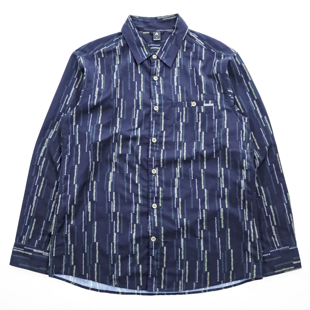 mont-bell WIC.ライト プリント ロングスリーブシャツ 長袖シャツ L ネイビー 総柄 1114284