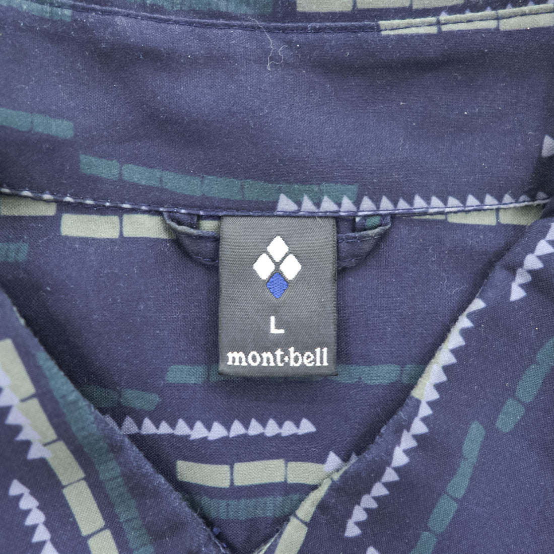 mont-bell WIC.ライト プリント ロングスリーブシャツ 長袖シャツ L ネイビー 総柄 1114284