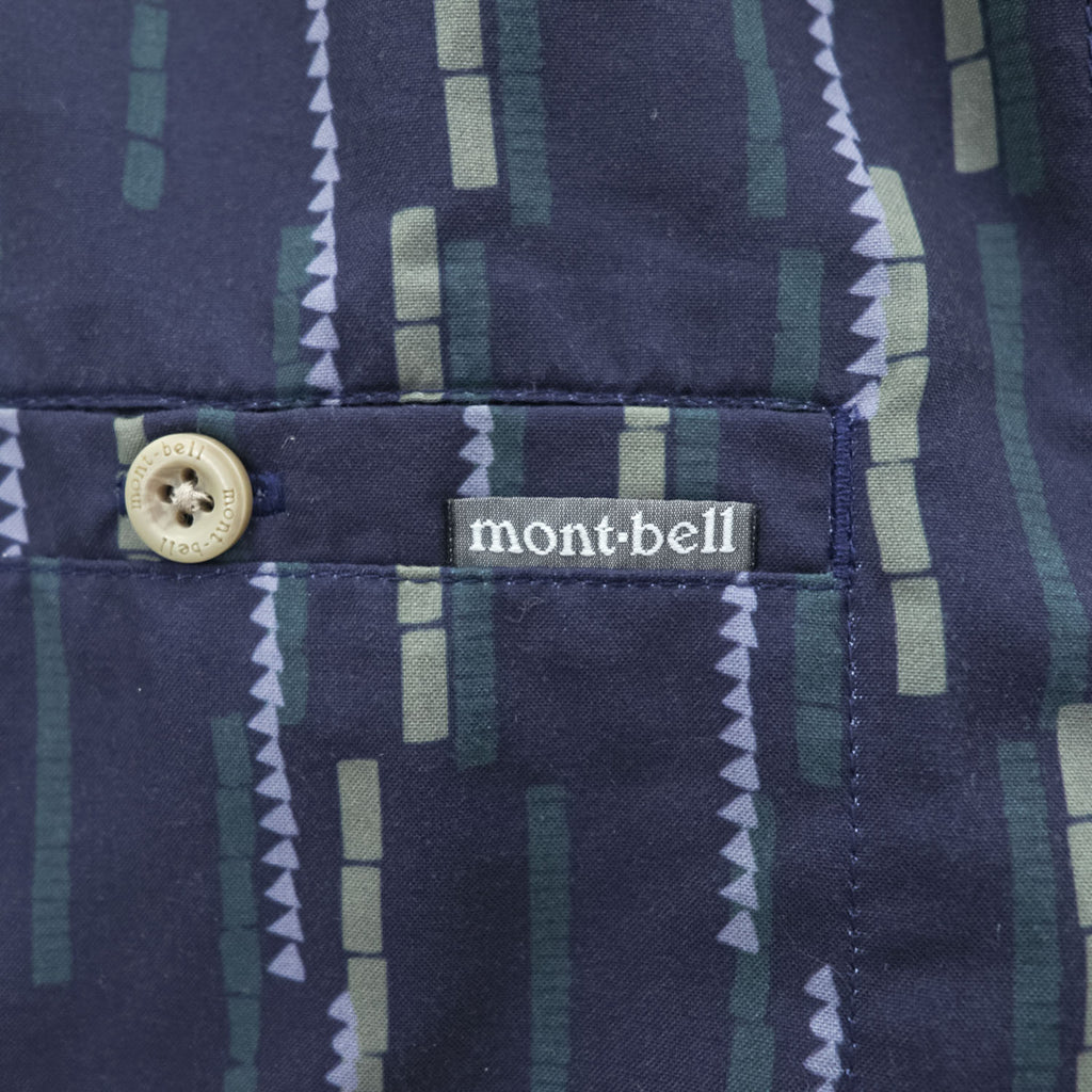 mont-bell WIC.ライト プリント ロングスリーブシャツ 長袖シャツ L ネイビー 総柄 1114284