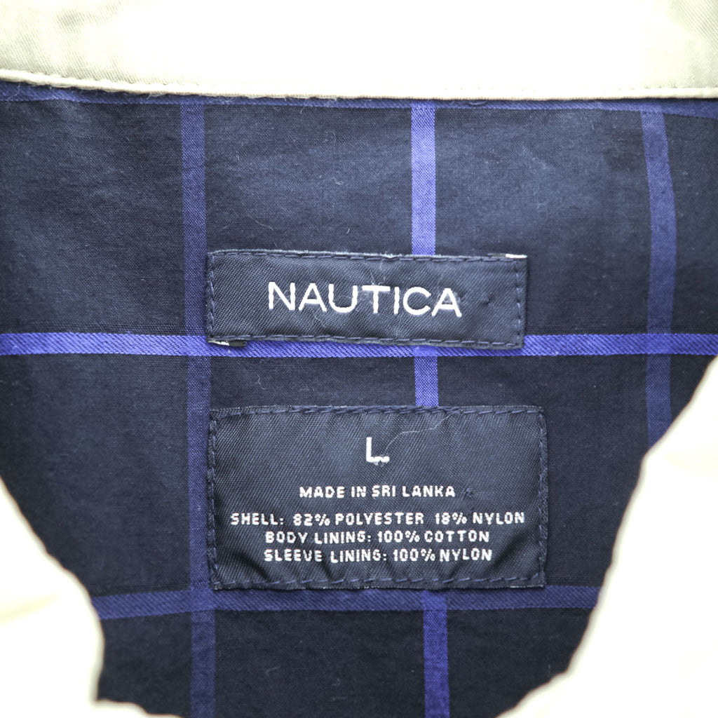 NAUTICA スウィングトップ ハリントンジャケット L ベージュ 裏地チェック チンストラップ ピーチスキン
