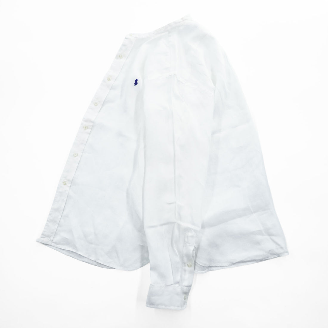 Polo Ralph Lauren リネン100% バンドカラー 長袖シャツ XL ホワイト 麻 OCEAN WASH LINEN