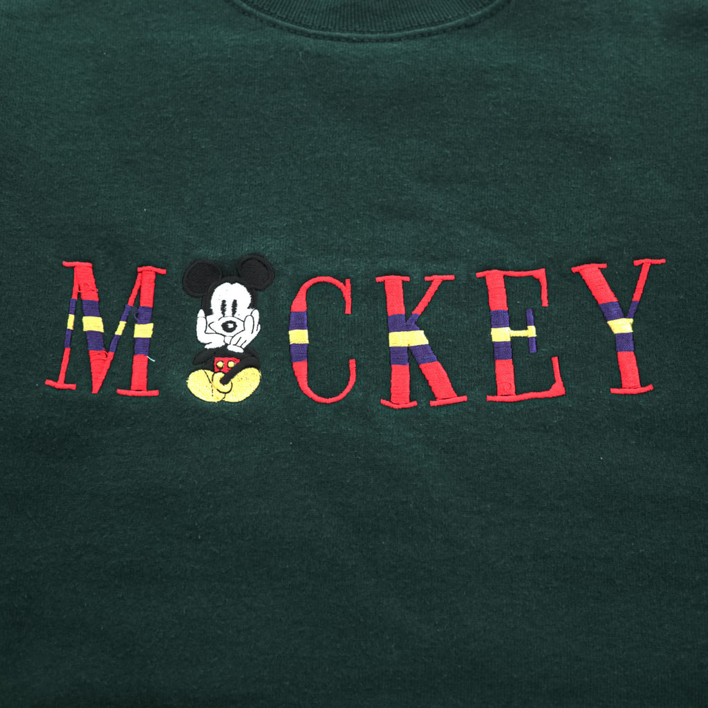 90年代 USA製 DISNEY MICKEY & Co. ヴィンテージ スウェット トレーナー L グリーン 裏起毛 ミッキーマウス 刺繍