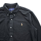 Ralph Lauren ニットオックスフォード 長袖シャツ  L ブラック ポニー刺繍 KNIT OXFORD ボタンダウン