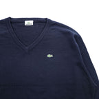 LACOSTE 90年代 ヴィンテージ Vネックニット セーター XL ネイビー ワニロゴ