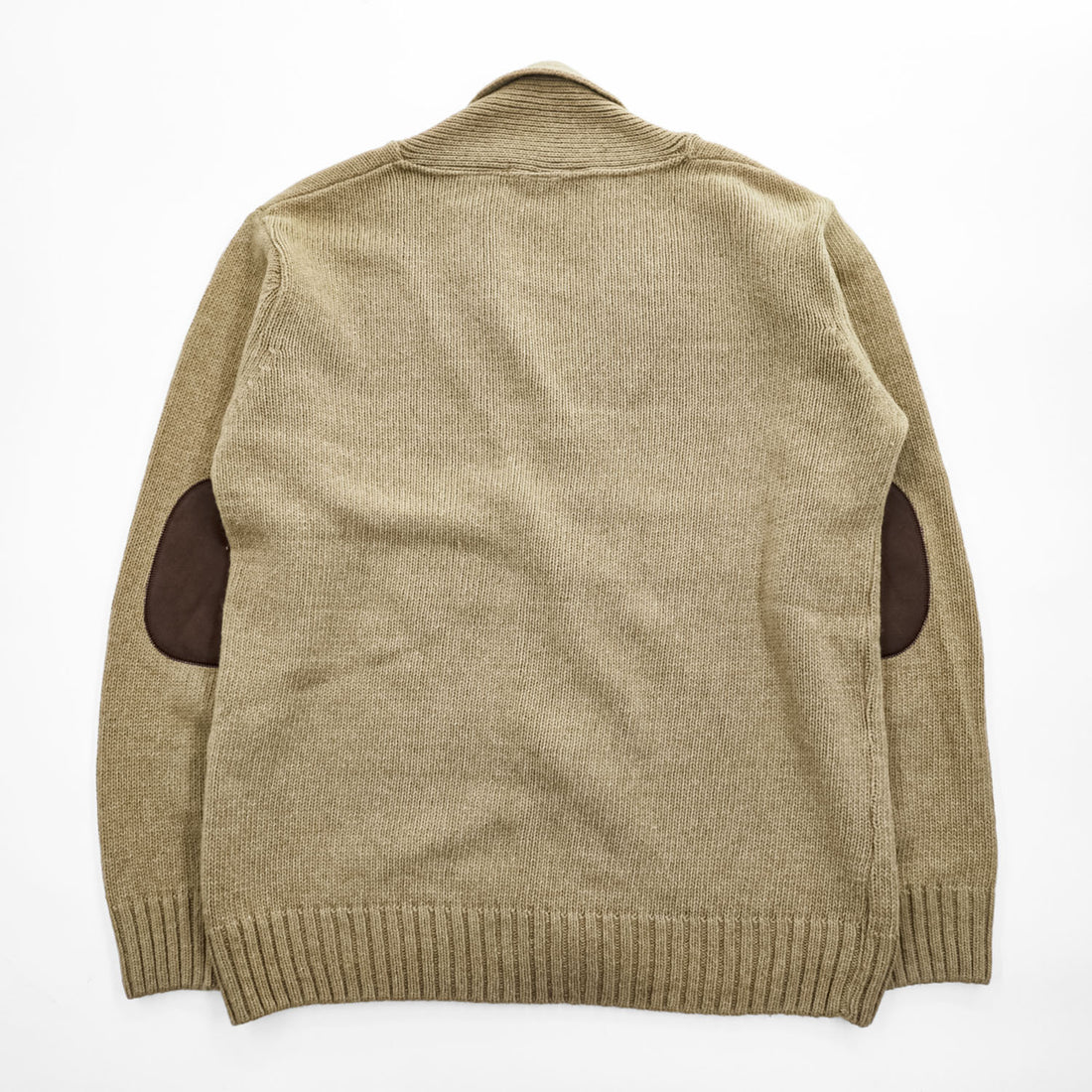 FRED PERRY エルボーパッチ ショールカラー ニット カーディガン L ベージュ ブラウン
