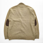 FRED PERRY エルボーパッチ ショールカラー ニット カーディガン L ベージュ ブラウン