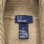 FRED PERRY エルボーパッチ ショールカラー ニット カーディガン L ベージュ ブラウン