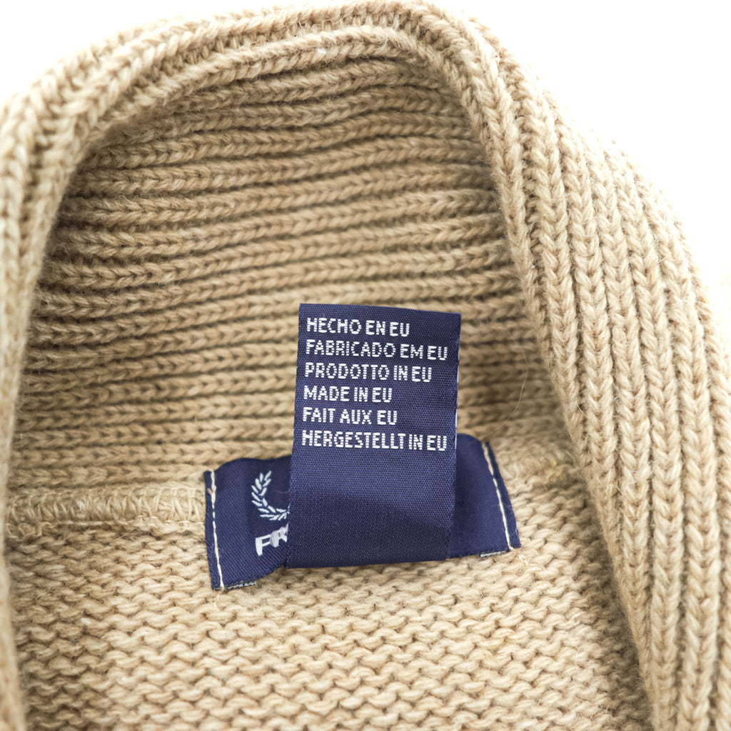 FRED PERRY エルボーパッチ ショールカラー ニット カーディガン L ベージュ ブラウン