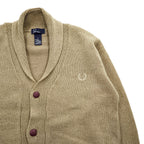 FRED PERRY エルボーパッチ ショールカラー ニット カーディガン L ベージュ ブラウン