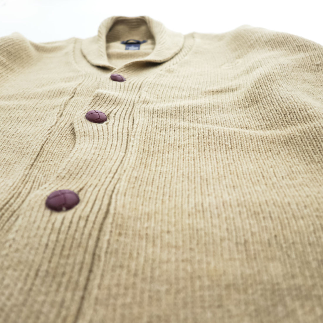 FRED PERRY エルボーパッチ ショールカラー ニット カーディガン L ベージュ ブラウン