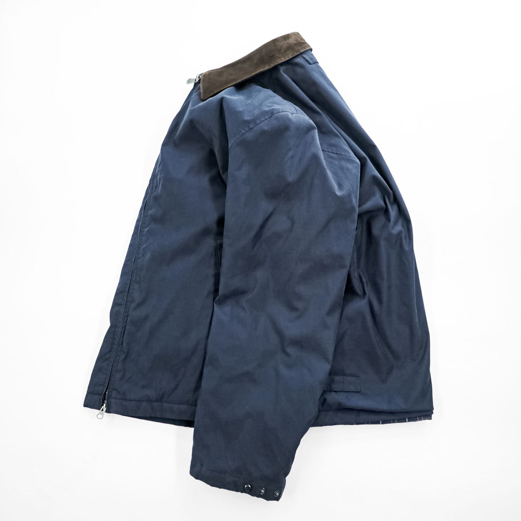NAUTICA レザー襟 スウィングトップ ハリントンジャケット L ネイビー 中綿 チェック裏地