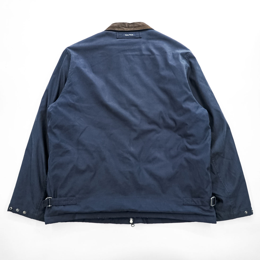 NAUTICA レザー襟 スウィングトップ ハリントンジャケット L ネイビー 中綿 チェック裏地