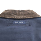 NAUTICA レザー襟 スウィングトップ ハリントンジャケット L ネイビー 中綿 チェック裏地