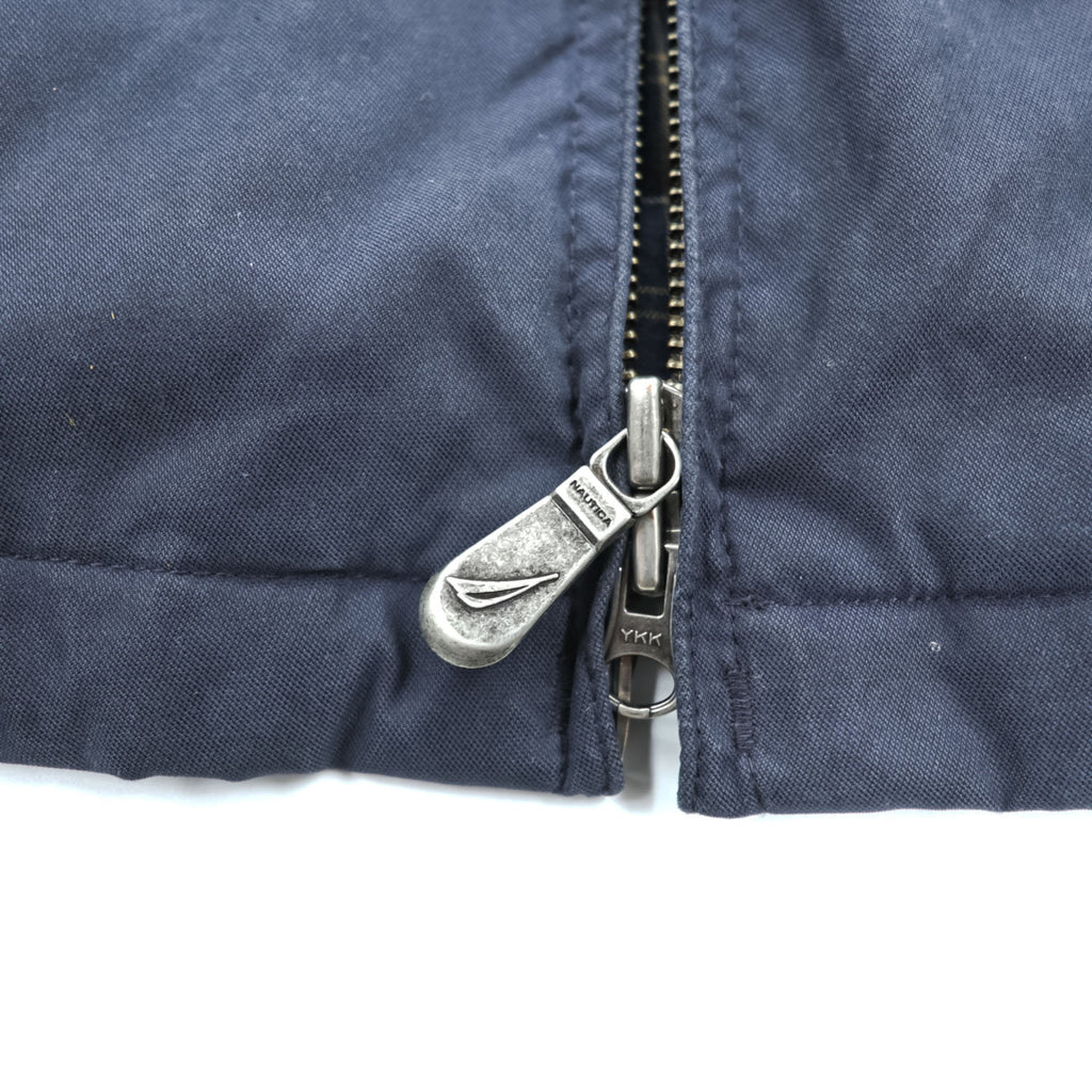 NAUTICA レザー襟 スウィングトップ ハリントンジャケット L ネイビー 中綿 チェック裏地