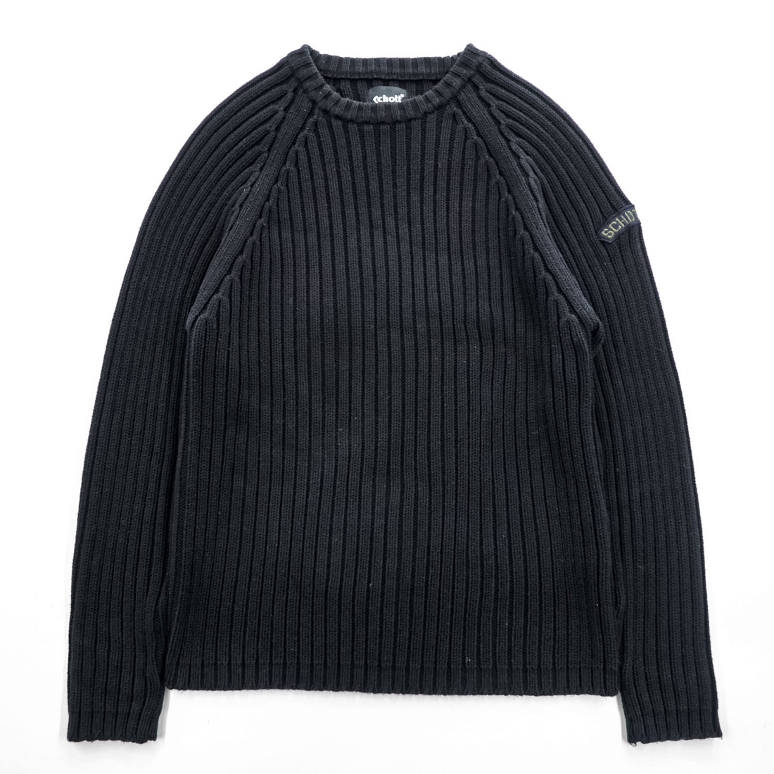 Schott NYC コットン リブニット ラグラン セーター M ブラック GANGSTAR 3