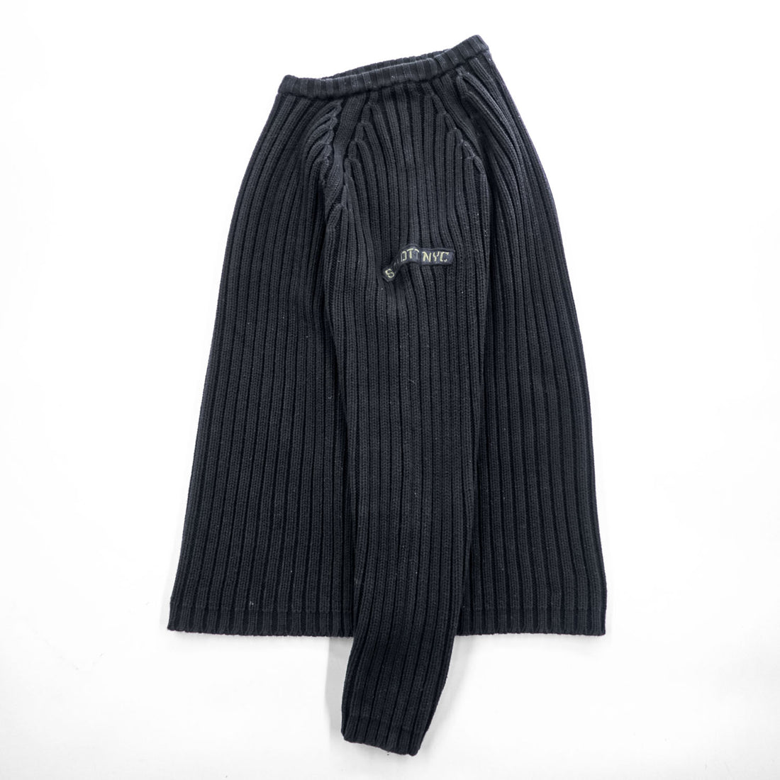 Schott NYC コットン リブニット ラグラン セーター M ブラック GANGSTAR 3