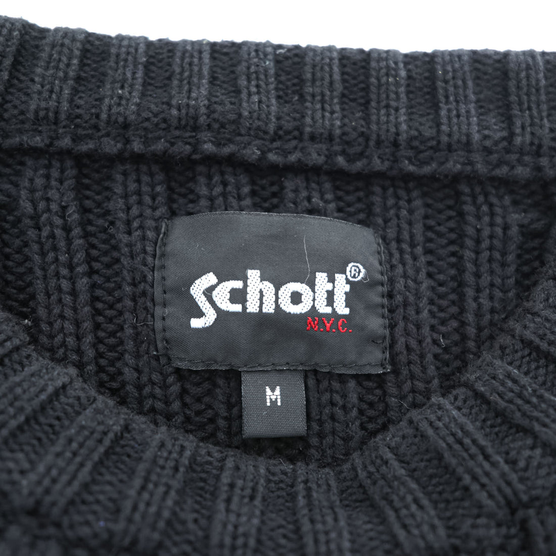 Schott NYC コットン リブニット ラグラン セーター M ブラック GANGSTAR 3