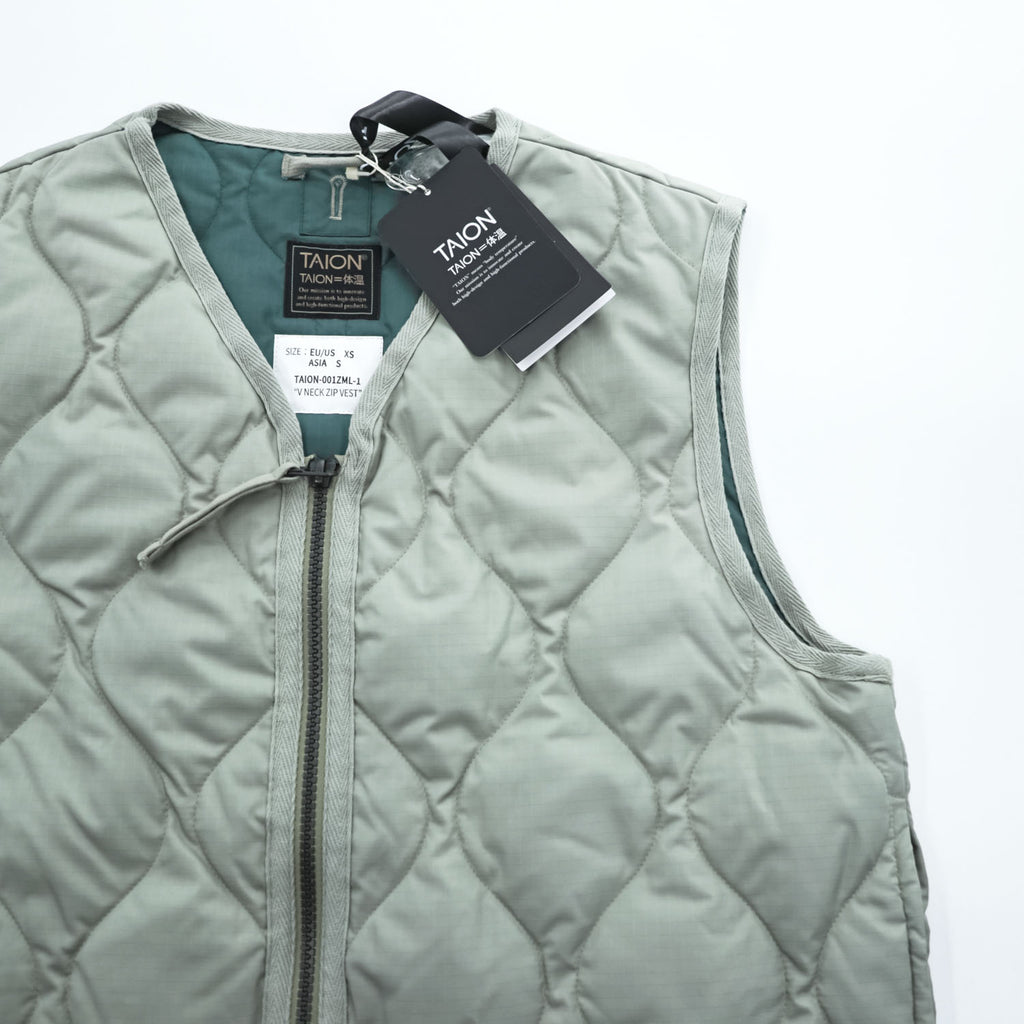 TAION V NECK ZIP VEST Down Vest Dark Sage Green Size S 2024FW