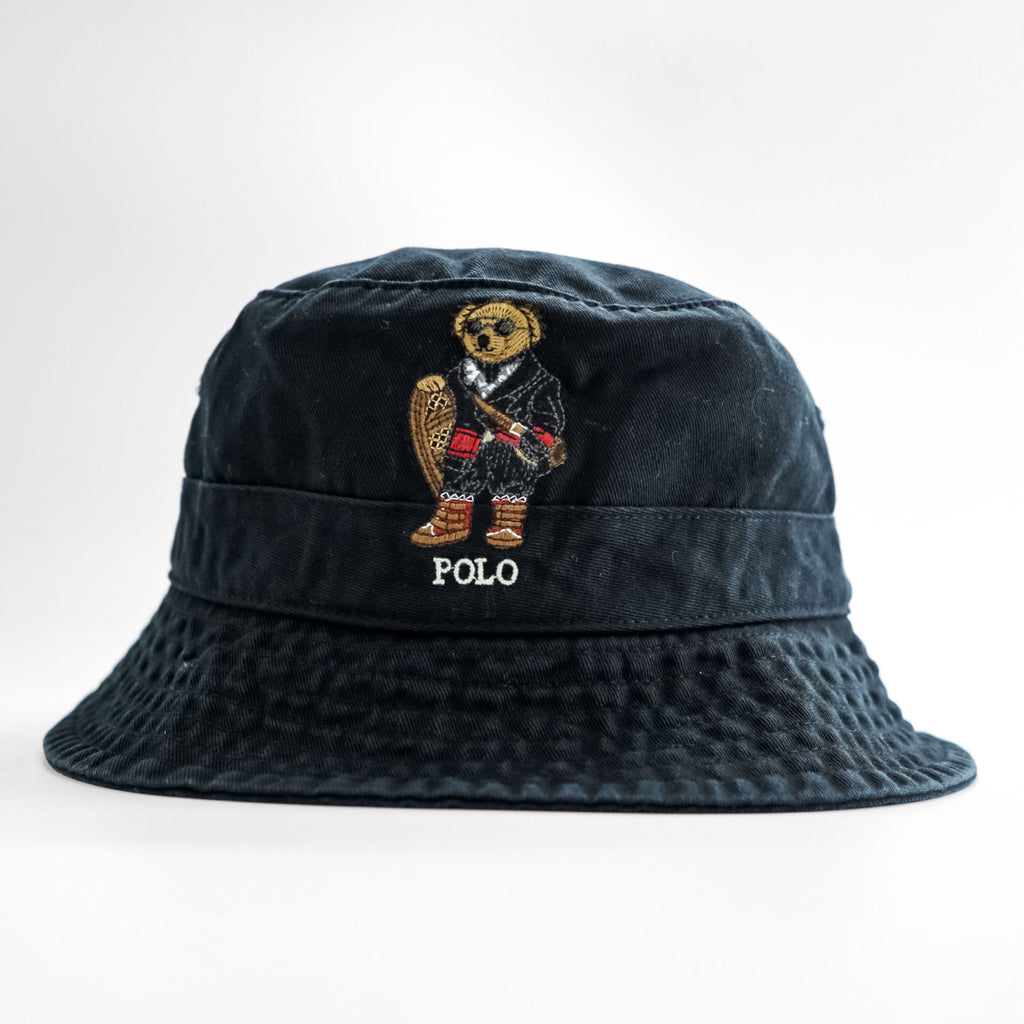 Polo Ralph Lauren Polo Bear Embroidered Cotton Twill Bucket Hat Black S/M 58cm
