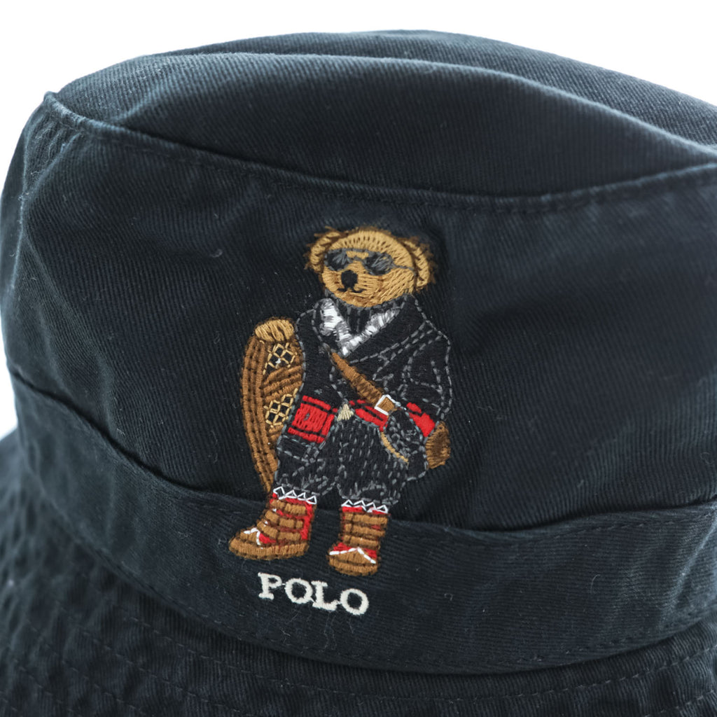 Polo Ralph Lauren Polo Bear Embroidered Cotton Twill Bucket Hat Black S/M 58cm