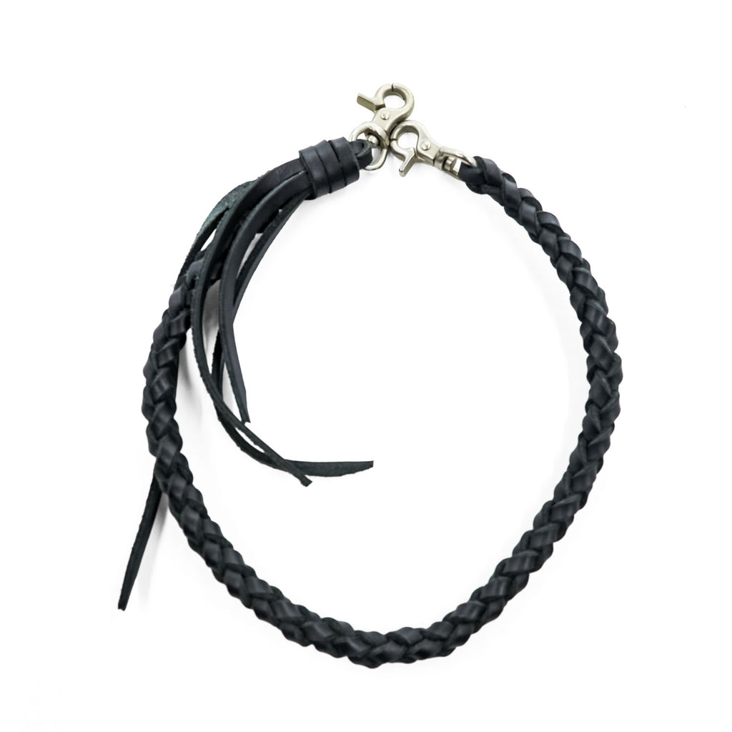 Braided Leather Wallet Chain ブラック ウォレットチェーン 編み込み フリンジ レザー ダブルクリップ