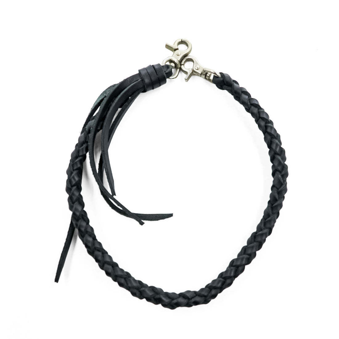 Braided Leather Wallet Chain ブラック ウォレットチェーン 編み込み フリンジ レザー ダブルクリップ