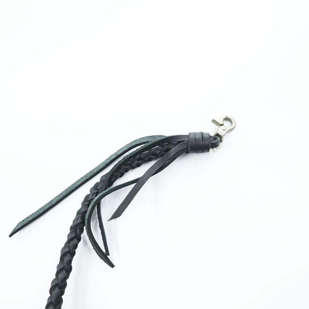 Braided Leather Wallet Chain ブラック ウォレットチェーン 編み込み フリンジ レザー ダブルクリップ