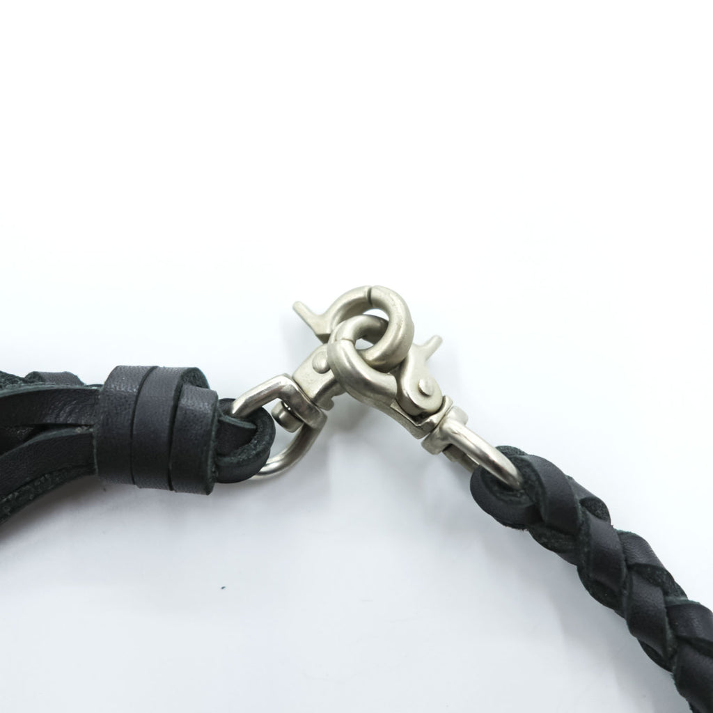 Braided Leather Wallet Chain ブラック ウォレットチェーン 編み込み フリンジ レザー ダブルクリップ