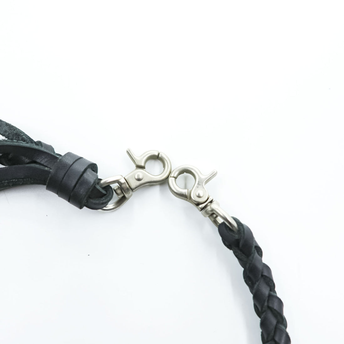 Braided Leather Wallet Chain ブラック ウォレットチェーン 編み込み フリンジ レザー ダブルクリップ