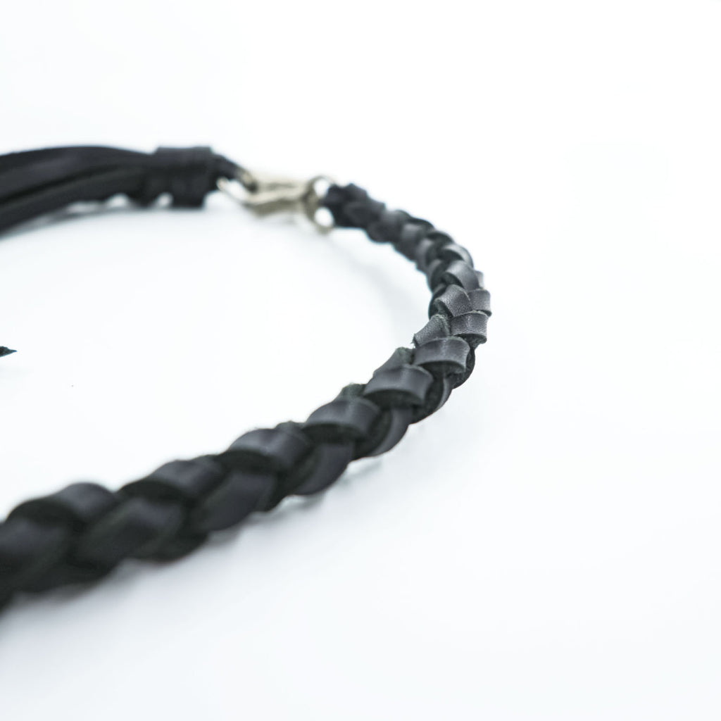 Braided Leather Wallet Chain ブラック ウォレットチェーン 編み込み フリンジ レザー ダブルクリップ