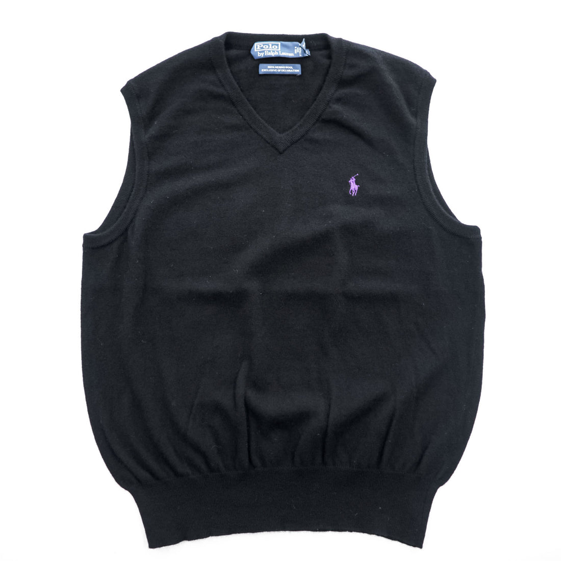 Polo Ralph Lauren 90年代 ヴィンテージ Vネック ニットベスト M ブラック ポニー刺繍 MERINO WOOL