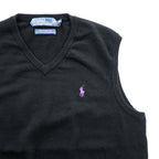Polo Ralph Lauren 90年代 ヴィンテージ Vネック ニットベスト M ブラック ポニー刺繍 MERINO WOOL
