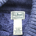 L.L.Bean ケーブル編み ニット セーター XL ブルー ネイビー ビッグサイズ ボーダー モックネック ハーフボタン くるみボタン