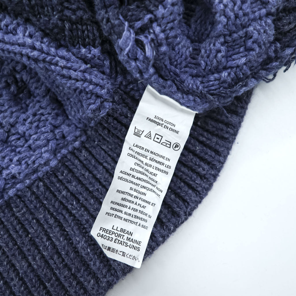 L.L.Bean ケーブル編み ニット セーター XL ブルー ネイビー ビッグサイズ ボーダー モックネック ハーフボタン くるみボタン