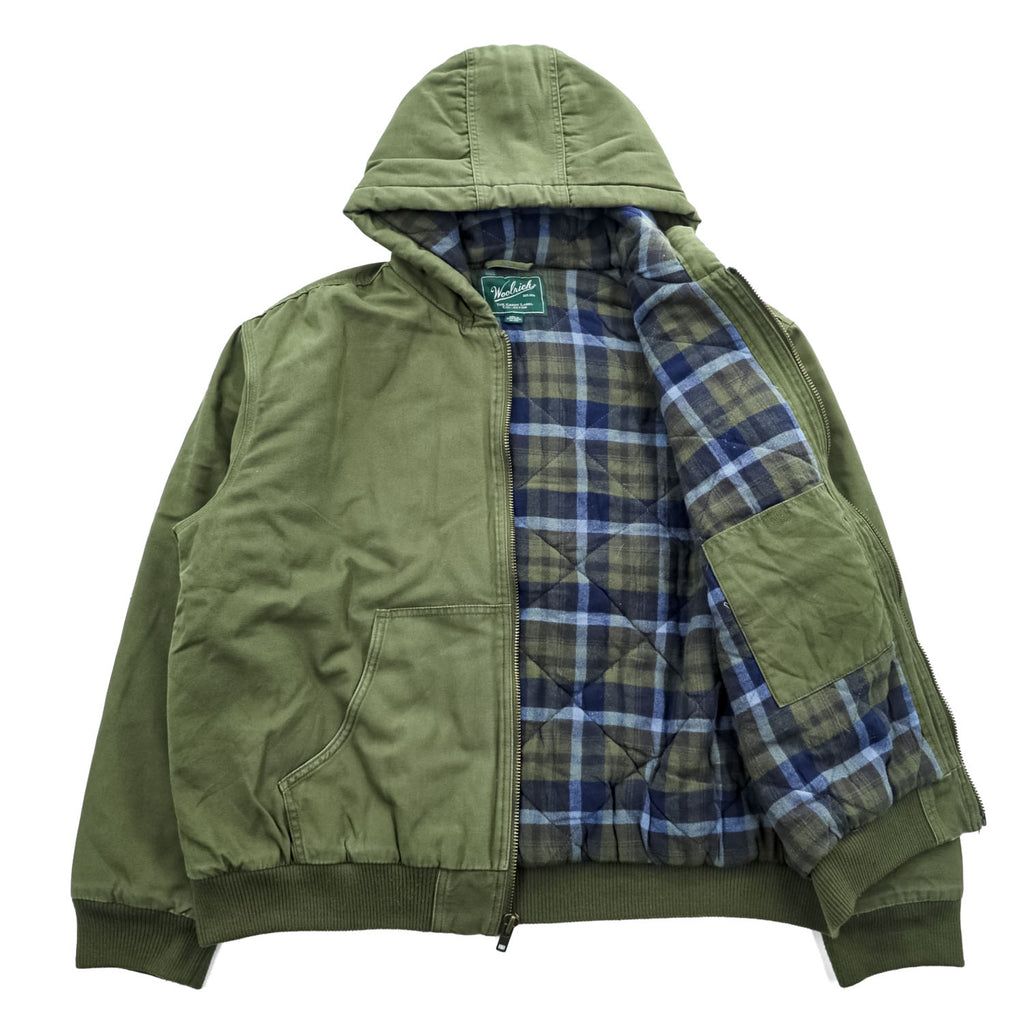 Woolrich ダック地 フーデッド ワークジャケット XL キャンバス 中綿 パーカー 裏地チェック GREEN LABEL 1716855