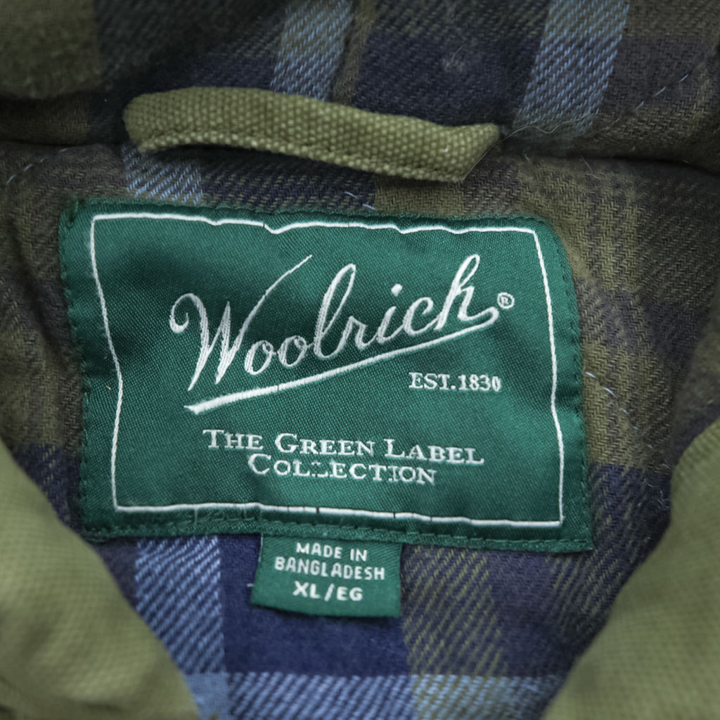 Woolrich ダック地 フーデッド ワークジャケット XL キャンバス 中綿 パーカー 裏地チェック GREEN LABEL 1716855