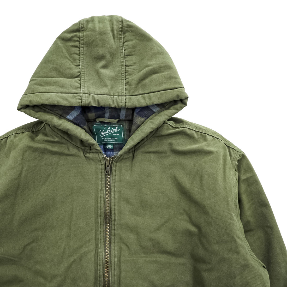 Woolrich ダック地 フーデッド ワークジャケット XL キャンバス 中綿 パーカー 裏地チェック GREEN LABEL 1716855