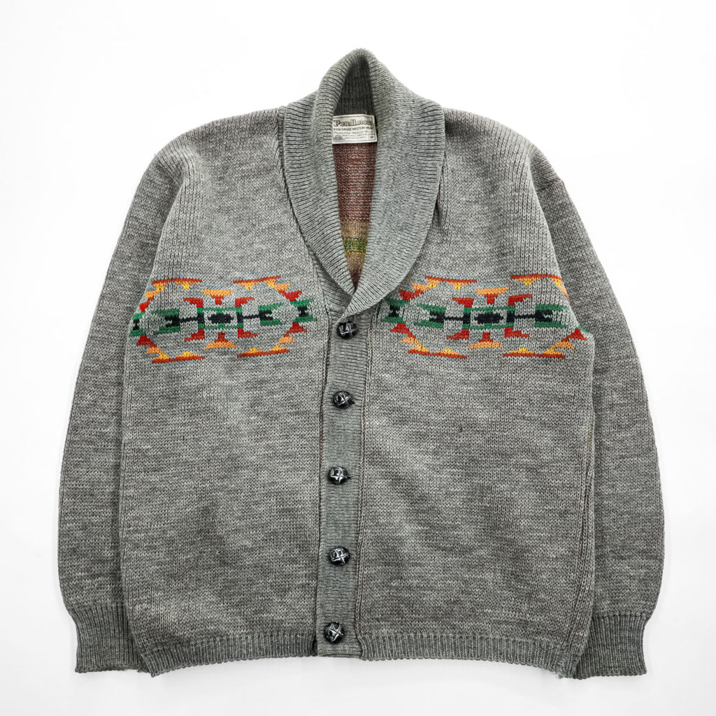 PENDLETON 70年代 ヴィンテージ ショールカラー ニットカーディガン M グレー 白タグ ネイティブ柄
