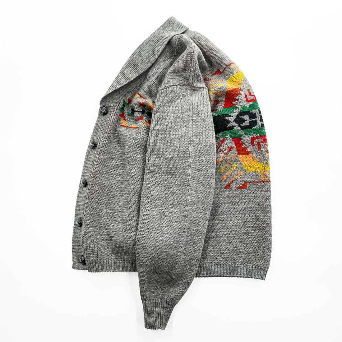 PENDLETON 70年代 ヴィンテージ ショールカラー ニットカーディガン M グレー 白タグ ネイティブ柄
