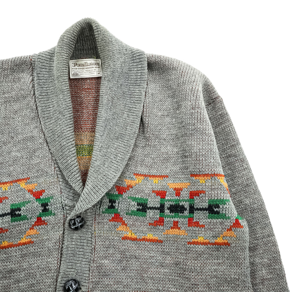 PENDLETON 70年代 ヴィンテージ ショールカラー ニットカーディガン M グレー 白タグ ネイティブ柄