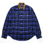 Polo Ralph Lauren ウールチェック シャツジャケット M ブルー ブラック 襟コーデュロイ チンストラップ